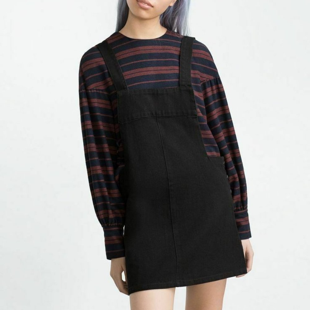 ZARA Trf Black Denim Pinafore Overall Mini Dress